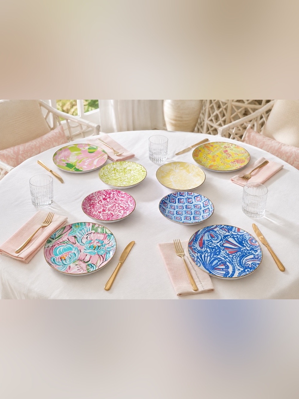 Lilly Pulitzer Limited Edition Set 4 Porcelain Appetizer Gold Trim Plates NIB